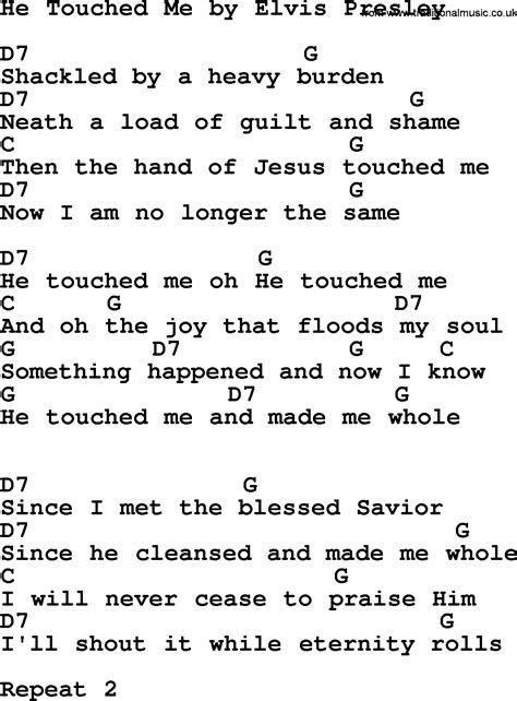 he touched me by elvis presley lyrics and chords