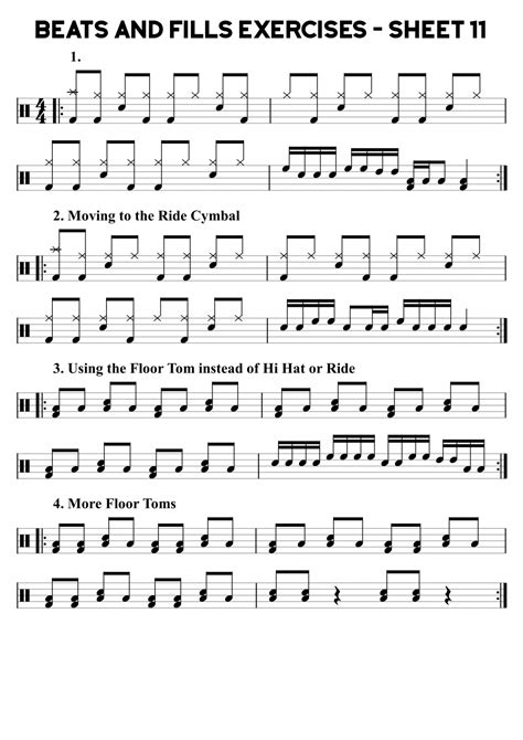 Beats And Fills Exercises Learn Drums For Free Drum Sheet Music