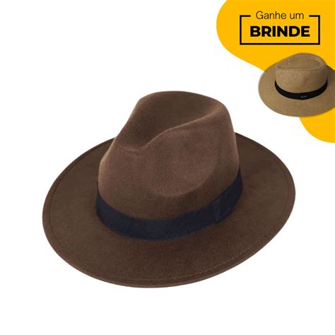 Chapéu Fedora Marrom Aba Média The Wide Fedora Brinde