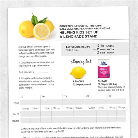 lemonade stand business plan adult and pediatric printable resources for speech and