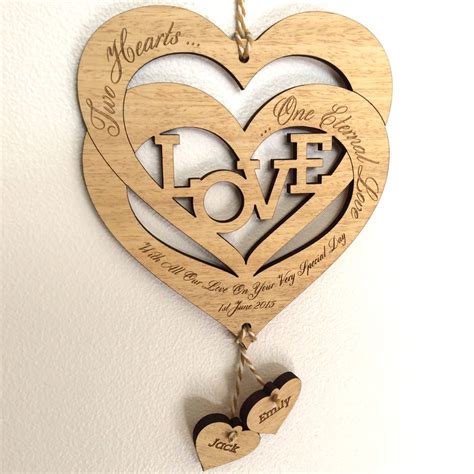 Personalised Wooden Love Hearts Plaque Gift Keepsake Bridal Charm