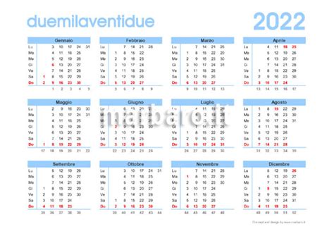 Calendario 2022 Con Settimane E Numero Giorni In Pdf