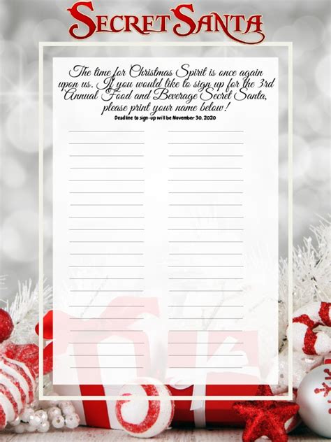 Secret Santa Sign Up Sheet Pdf Christmas Traditions Christmas
