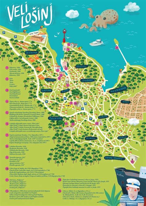 Tourist Map Of Veli Losinj Croatia Tomislav Zlotic Illustrated Map