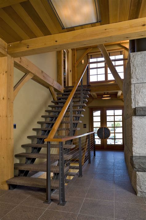 Rustic Stair Railing System With Custom Posts Keuka Studios