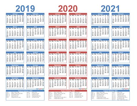 Free Printable 2019 2020 And 2021 Calendar With Holidays