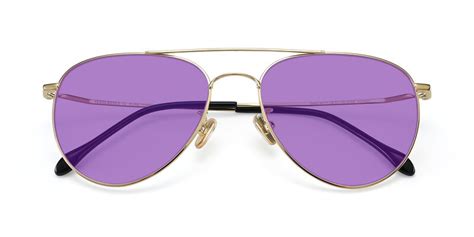 gold classic titanium aviator tinted sunglasses with medium purple sunwear lenses 80060