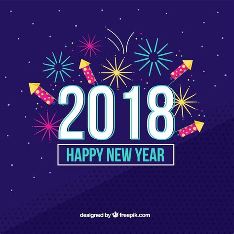 Free Vector Fireworks New Year 2018 Background In Dark Blue
