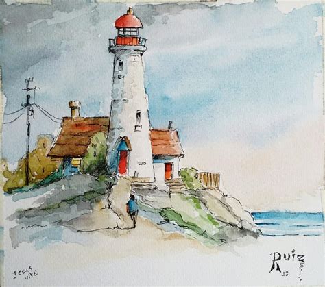 Lighthouses Lighthouse Painting Watercolor Landscape Painting