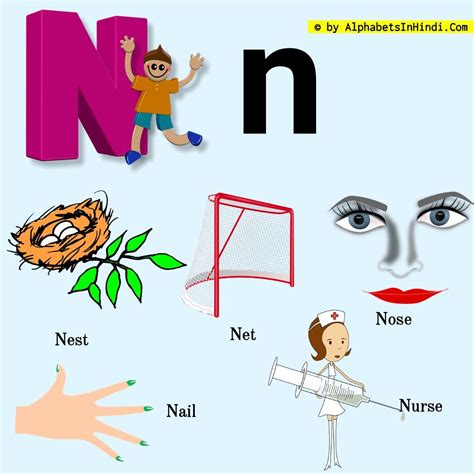 N For Nest Alphabet Phonic Sound And 5 Words Hd Image