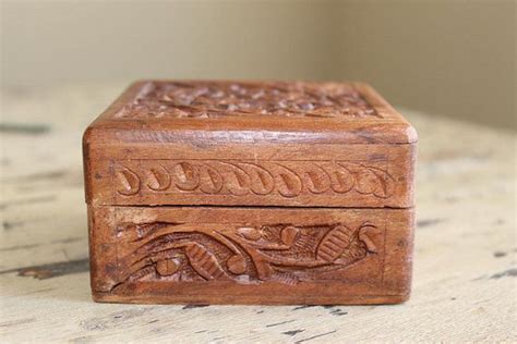 Carved Wood Jewelry Box 4 X 4 Indonesian Trinket Box Etsy Trinket
