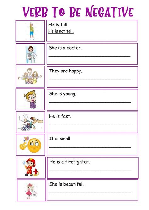 Negative Verb To Be Worksheets