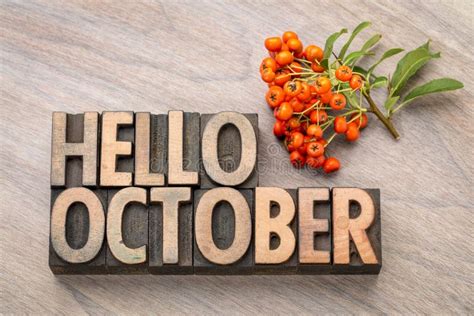 Hello October Word Greeting Card Stock Photo Image Of October Wood