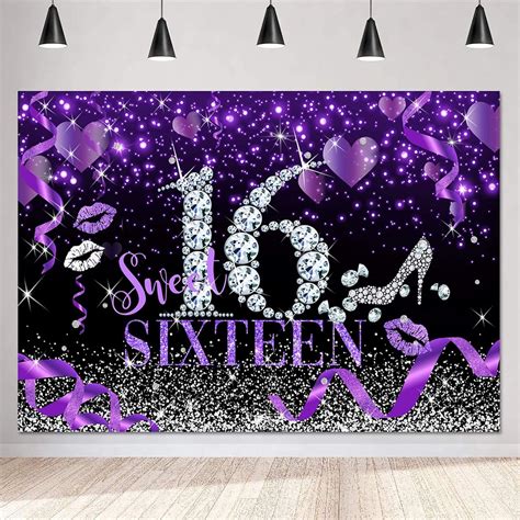 Sensfun Sweet 16 Silver Purple Bokeh Glitter Backdrop 7x5ft For Girls Happy 16th