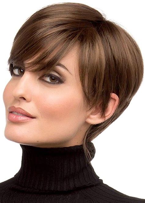 Pixie Cut Hairstyles Womens Side Part Short Length Human Hair Lace