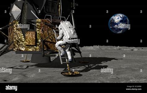 3d Rendering Astronaut Walking On The Moon And Admiring The Beautiful