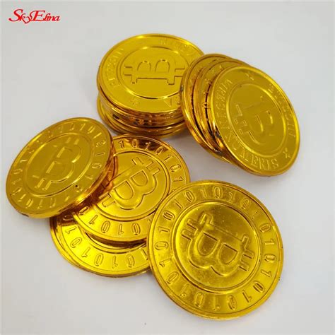 50pcs Plastic Gold Plated Bitcoin Pirate Gold Coin Art Collection T