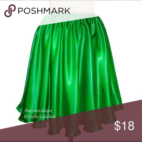Green Satin Skirt Knee Length All Sizes In Stock Satin Skirt Green
