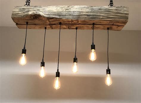 Reclaimed Barn Sleeper Beam Wood Light Fixture With Led Edison Pendant