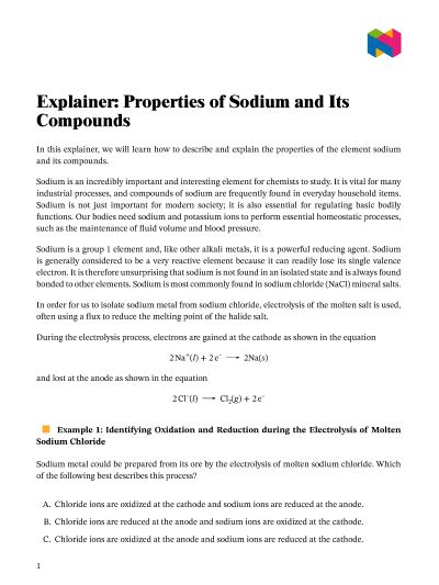 Lesson Properties Of Sodium And Its Compounds Nagwa