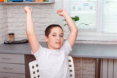 Boy Excited Expressing Winning Gesture Celebrating Victory Triumphant