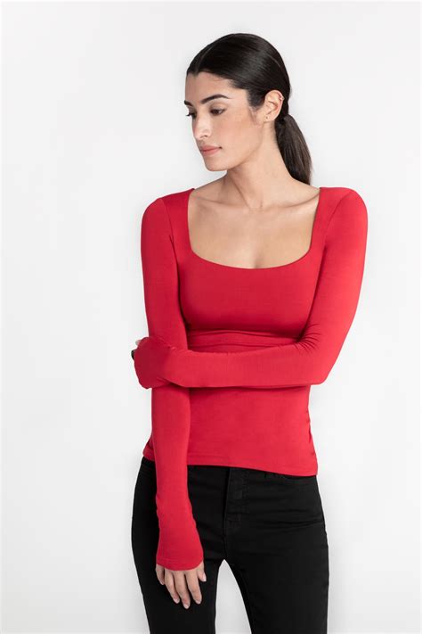 Red Long Sleeve Square Neck Shirt Yvonne Top Marcella