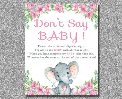 Up first, is a gorgeous baby shower bingo printable from shannon of painting paris pink. Pink Elephant Dont Say Baby Baby Shower Game, Elephant baby shower Printable Girl clothes pin ...