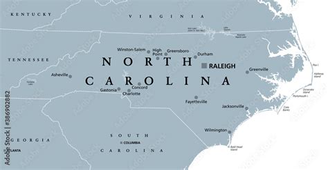 North Carolina Nc Gray Political Map With Capital Raleigh And