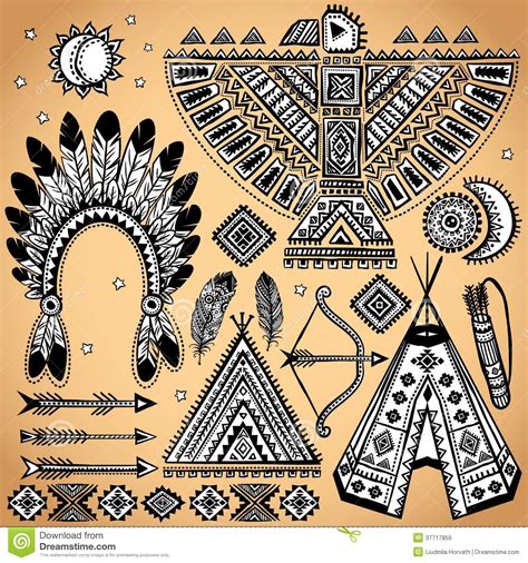 Vintage Set Of Native American Symbols Royalty Free Stock