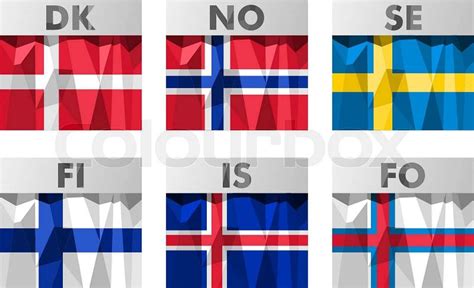 nordic scandinavian flags icons set in polygonal style stock vector colourbox