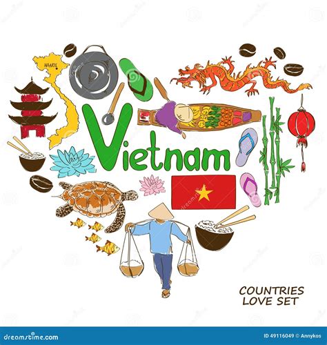Vietnamese Symbolen In Het Concept Van De Hartvorm Vector Illustratie