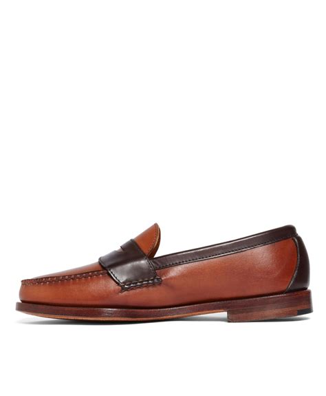 brooks brothers rancourt and co two tone penny loafers in brown for men lyst