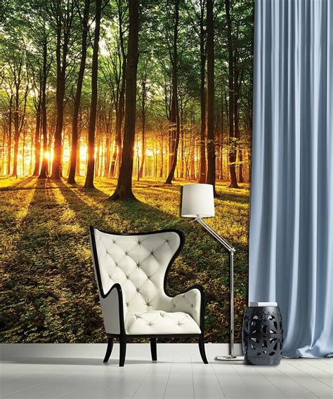 Because muraldesign's been busy creating the perfect backdrop for a tree house bed! Forest scene sunrice wall murals for wall | Homewallmurals ...