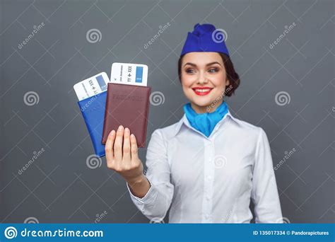 Professional Occupation Stewardess Standing Isolated On Grey With