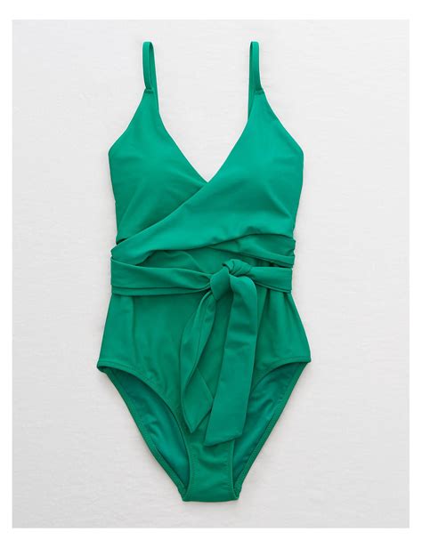 Aerie Wrap One Piece Swimsuit Gleam Green Aerie For American Eagle