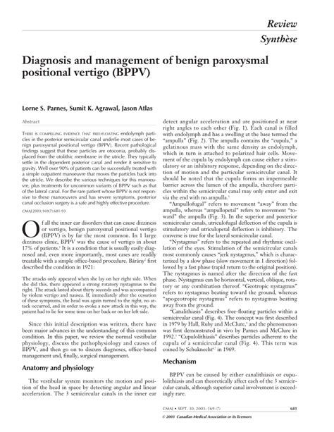 Pdf Diagnosis And Management Of Benign Paroxysmal Positional Vertigo