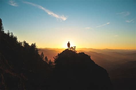 Hd Wallpaper Silhouette Of Man Standing On Mountain Peak Silhouette