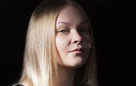 Portrait Of A Blonde Girl On A Dark Background Stock Image Image Of