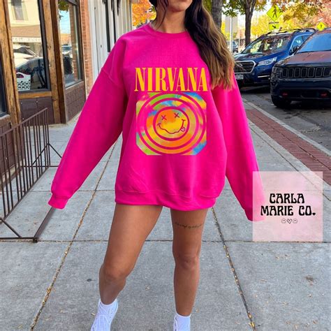 Heliconia Pink Color Nirvana Sweatshirt Preppy Sweatshirt Etsy