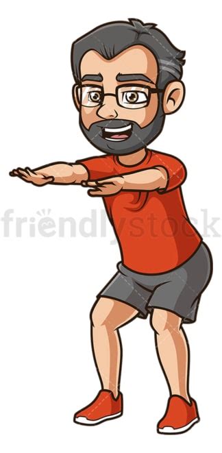 Middle Aged Man Doing Squats Cartoon Clipart Vector Friendlystock