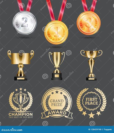 Champion Medals Blank Set Vector Metal Realistic First Second Third