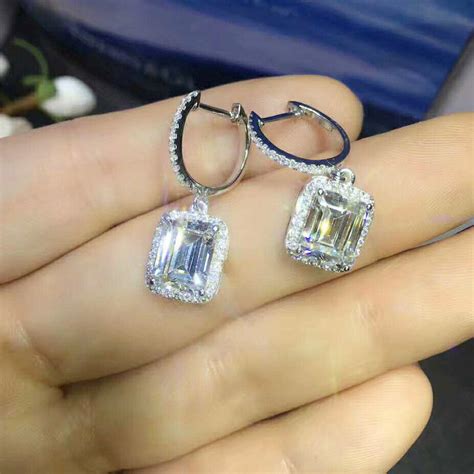 4ct Emerald Cut Diamond Drop Dangle Earrings Leverback 14k White Gold Finish Diamond