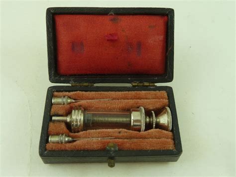 Victorian Nickel Silver Plated Glass Hypodermic Syringe Boxed Vintage