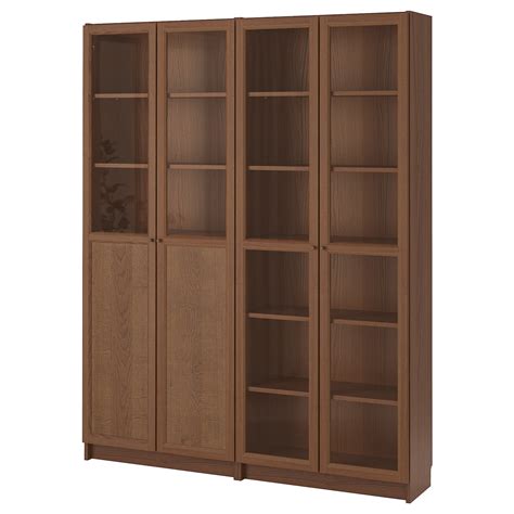 Billy Oxberg Bookcase With Panelglass Doors Brown Ash Veneerglass
