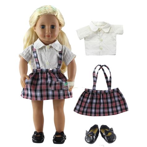 3in1 Set American Girl Doll Clothes Of White T Shirtplaid Skirtblack