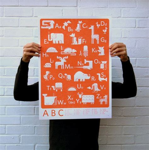 Abc Orange Screen Printed Alphabet Silk Screen Poster Illustrated