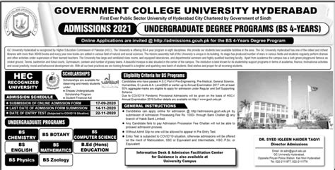 Government College University Hyderabad Admission 2024 Gcuh