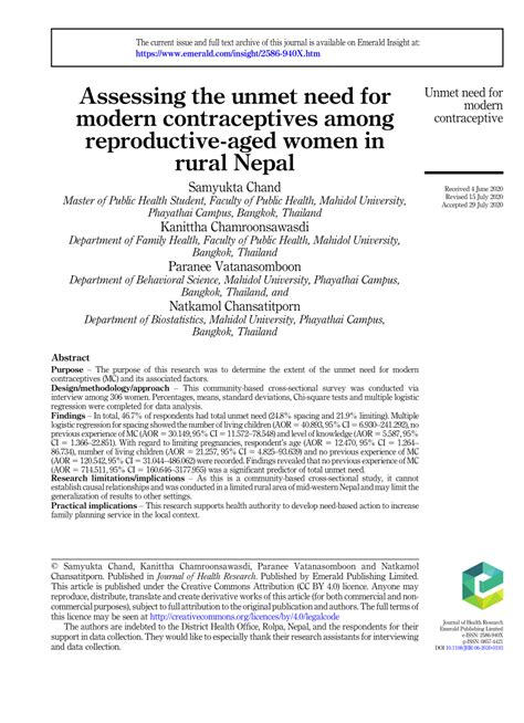 Pdf Assessing The Unmet Need For Modern Contraceptives Among