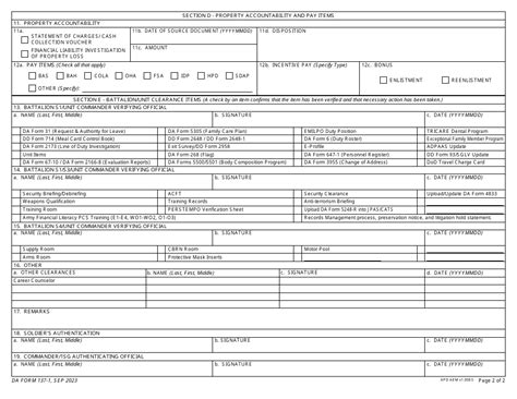 Da Form 137 1 Download Fillable Pdf Or Fill Online Unit Clearance