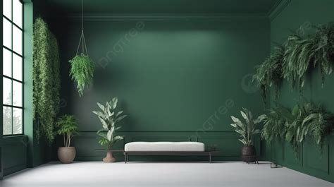 Living Room Interior Design Mockup Rendered In 3d On A Green Wall